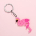 Handmade pink beaded flamingo keychain with metallic gold ring for bag decoration - Rose Red Flamingo