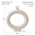 Modern white donut ceramic vase 30x28cm with matte finish and circular hollow design - Biscuit White - Style J