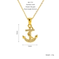 Collana con ancora in acciaio inossidabile placcata oro 18K con zirconi e misure - Acciaio Inossidabile Placcato Oro 18K / Stile Ciondolo Ancora (1731)