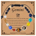 Detailed shot of Gemini constellation beaded bracelet with colorful stones and star charm - Gemini-Braided Cord