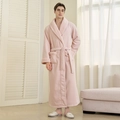 Men's thick pink fleece robe with soft plush trim and belt for winter comfort - Baby Pink