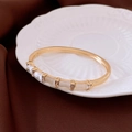Macro detail of gold bamboo joint bracelet with cat eye stone and cubic zirconia on silk - Gold