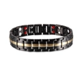 Men's titanium steel magnetic bracelet in black and gold finish with energy stones - Black and Gold
