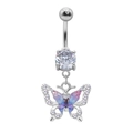 Piercing de nombril papillon argenté avec ailes violettes bleues et zircon blanc - Argent Violet Bleu Papillon (24040901-4)