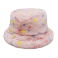 Roze vissershoed van imitatiebont met gekleurde stippen en dikke warme pluche voor de winter - M (56-58cm) / Roze
