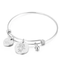 Bracciale regolabile in acciaio inossidabile con ciondolo cuore love e pendente tondo - Bambina (KB153310-Z) / Argento