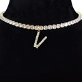 Golden choker necklace with sparkling white zircons and a stylish letter V pendant - Letter V [Gold]