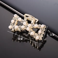 Detailed view of pearl hair claw with 5cm length and 2.5cm height measurements - Half Rhinestone Half Pearl Bow 5CM Claw Clip