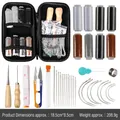 Complete leather sewing kit with colored waxed threads and wooden awls in a black case - 10-Piece Hand Sewing Tool Set (KQPT-FRTZ035)
