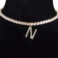 Sparkling gold choker with clear crystals and a rhinestone letter N pendant - Letter N [Gold]