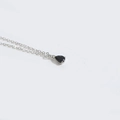 Minimalist silver chain necklace featuring a sleek black teardrop pendant on white background - Black (Silver) (XL3412)