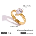 Gold plated stainless steel ring with pear cut zircon and ribbed band texture - JDR0303024 Gold Pear Shape Size 6