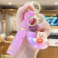 Pink Moon Bear liquid sand keychain with a 3D Bear strap and heart love charm - Moon Bear - Purple