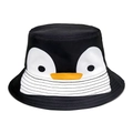 Schwarzer Fischerhut aus Baumwolle mit süßem Pinguin-Gesicht Bestickung für Outdoor-Sonnenschutz - M (56-58cm) / Pinguin-Muster