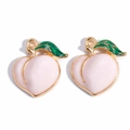 Detail of peach fruit charms with pink enamel and green leaves for DIY jewelry making - 3D Peach