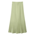 Elegant pistachio green satin midi skirt with a silky texture and A-line silhouette - Yellow-Green