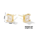 Detailed view of 0.8cm square cubic zirconia earrings with gold plating and size labels - Gold Transparent (ME00001JBZ)