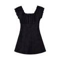 Elegant black lace jacquard dress with square neck and ruffle sleeves in A-line silhouette - S / Black