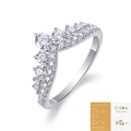 Anillo de corona de moissanita en forma de V en plata S925 con certificado de calidad - Talla US 9 / Plata - Estilo de Engaste en Fila de Corona (R13536/con Certificado GRA)