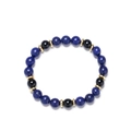 Deep blue lapis lazuli and black onyx beaded stretch bracelet with gold metal spacers - Lapis Lazuli