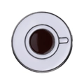 White and brown enamel coffee cup brooch pin with silver metal trim in top view - Coffee Cup And Saucer Top View (xz7914)