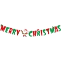 Striscione Merry Christmas glitterato con lettere rosso-verdi e figura di Babbo Natale - Banner di lettere