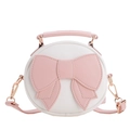 Mini sac rond pour enfants blanc avec grand nœud rose et bandoulière réglable - Rose et Blanc
