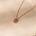Golden stainless steel necklace with red enamel gift box pendant for Christmas gift - Christmas Gift Box Pendant Necklace