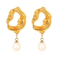 Orecchini vintage placcati oro 18K con design lava irregolare e perle d'acqua dolce - Oro