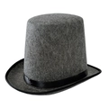 Classic grey felt top hat for kids with a sleek black satin ribbon and trimmed brim - Dark Gray / Size L - Hat Circumference 59cm - Hat Height 16cm