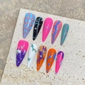 Handmade stiletto press-on nails with blue plaid, black graffiti and rhinestone designs - Extra Small (XS) / Long Waterdrop Style (1910)