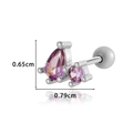 Pendiente de acero plateado con circonita gota púrpura, medida 0,65 cm x 0,79 cm - Plata Púrpura (0174-2#)