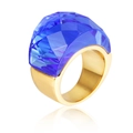 Klassischer breiter Ring mit großem facettiertem blauem Kristall und Gold-Finish - US 6 / Blauer Kristall Goldring (KR31888-K)