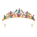 Luxurious gold crystal bridal crown with colorful gems for weddings and formal events - Multicolor Rhinestone Style (With Holes) / Rainbow