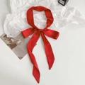 Red satin skinny scarf tied in a bow on a stylish minimalist background - 200cm / China Red