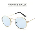 Retro small oval sunglasses featuring a slim gold metal frame and blue tinted lenses - 3547-50-20 / Gold Frame Blue Lenses