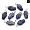 Deep blue speckled natural stone coffin pendants with metal clasps for necklaces - Blue Sodalite