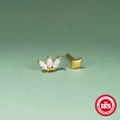 S925 sterling silver crown earring with gold finish and white marquise zircon stones - Single Gold Crown Style (单只金色#4)