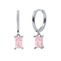 S925 sterling silver hoop earrings with elegant pink rectangular zircon pendants - 56-Pink Rect