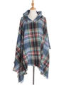Poncho con cappuccio a quadri con orlo a frange in classico tartan blu e rosso - Quadri blu rossi verdi