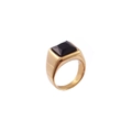 Anello vintage in acciaio inossidabile dorato con una gemma nera rettangolare - US 7 / Stile pietra nera con taglio geometrico (SRH0373)