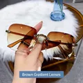 Frameless square sunglasses with double brown gradient lenses and wavy scalloped edges - 1607 Double Tea Gradient