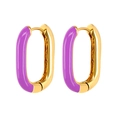 Minimalist gold-plated oval hoop earrings with premium purple enamel finish for women - Purple Gold