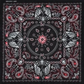 100% cotton square bandana with black and red skull paisley motorcycle design - Biker Style Skull (N-22)