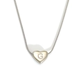 Silver stainless steel heart necklace with engraved letter G on a sleek snake chain - Letter G (S143S-G)