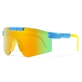 Blue splash pattern sports sunglasses with orange gradient lens for outdoor cycling - Blue Frame Purple Splatter Orange Yellow Lens (C16)