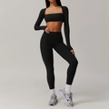 Three-piece black yoga set with high waist leggings, sports bra and arm shrug - S / Top And Bottom / Premium Black