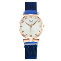 Women's rose gold quartz watch with sunflower dial and blue magnetic mesh strap - Blue