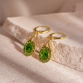 Vintage gold huggie hoop earrings featuring oval green crystals and halo setting - Oval Vintage Style / 5# Green Rhinestone Oval Ear Buckle