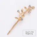 Elegant gold leaf branch hair clip with sparkling rhinestones, size 6 by 1.7 cm - Style 4 Gold